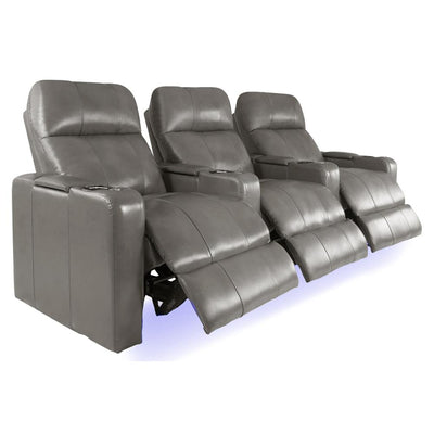 RowOne Prestige Gray Leather 3 Chair Straight Row Motorized