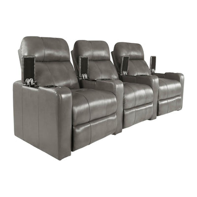 RowOne Prestige Gray Leather 3 Chair Straight Row Motorized