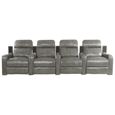 RowOne Prestige Gray Leather 4 Chair Straight Row Motorized