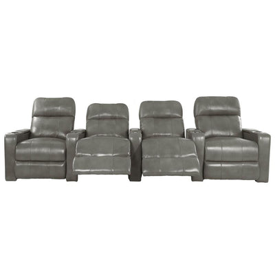 RowOne Prestige Gray Leather 4 Chair Straight Row Motorized