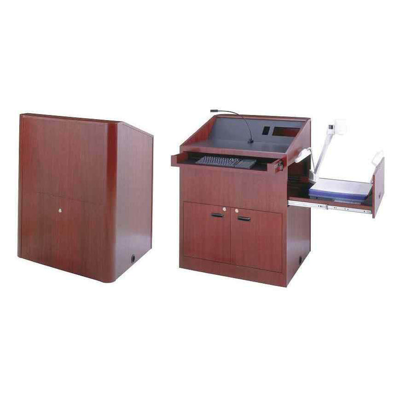 Sound-Craft MMR48V-Dark Cherry Stained Oak Instructor LG Series 48"H x 48"W Multimedia Lectern with Dark Cherry Stained Oak Wood Veneer