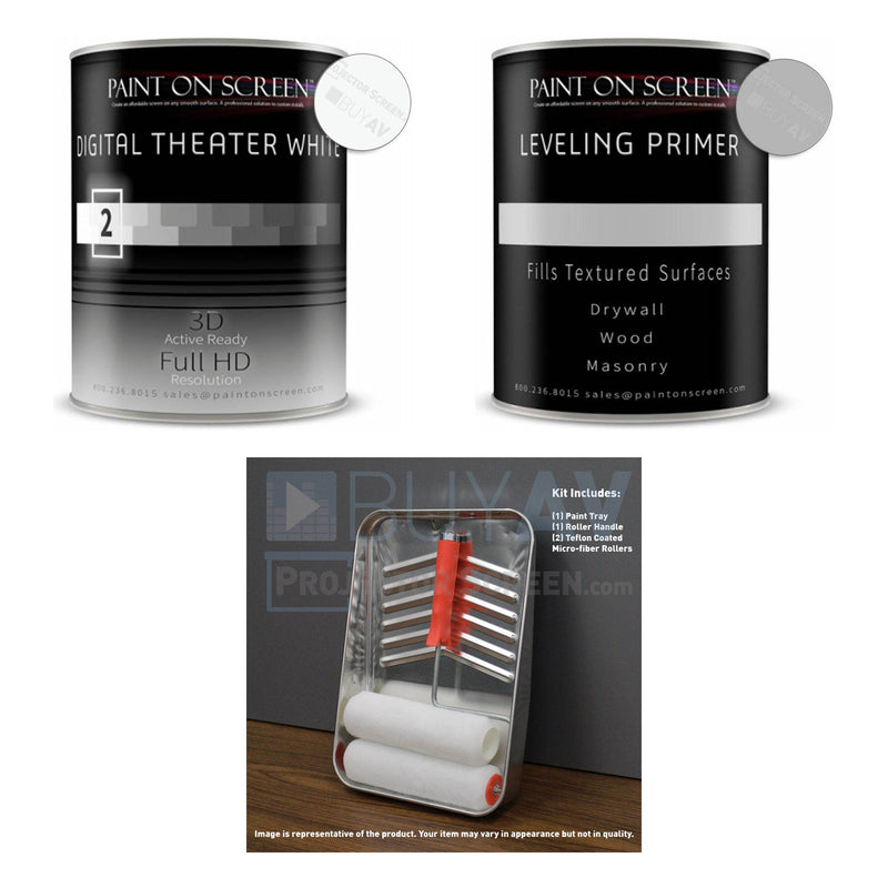 Projector Screen Paint Bundle: Digital Theater White + Leveling Primer + Teflon Coated Micro Fiber Roller Kit