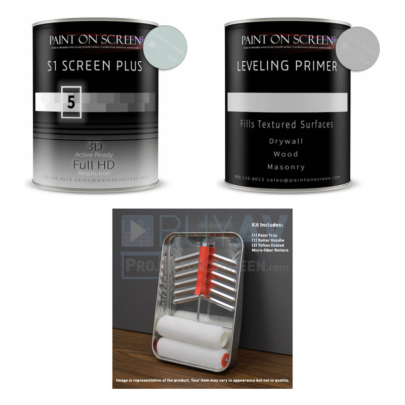 Projector Screen Paint Bundle: S1 Screen Paint Silver + Leveling Primer + Teflon Coated Micro Fiber Roller Kit