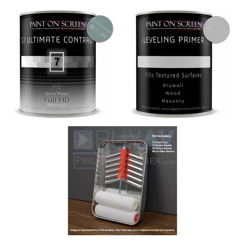 Projection / Screen Paint + Projector Screen Paint (Leveling Primer, Teflon Coated Micro Fiber Roller Kit) Bundle