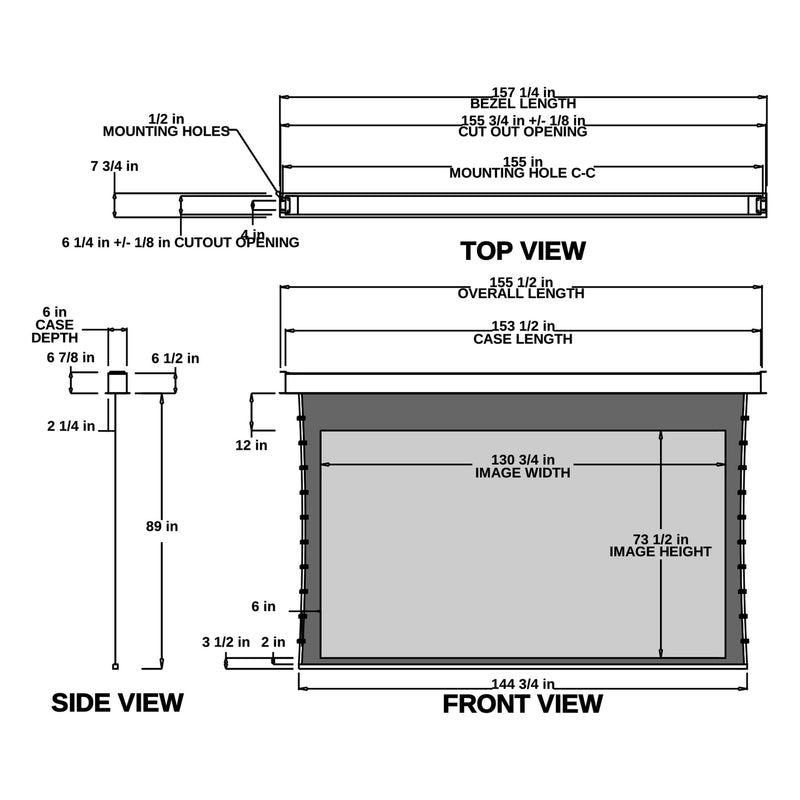 Stewart Cascade G2 CASG2150HFHG5CLW-12-2-6 Electric - 150" (73.5x130.75) - HDTV [16:9] - 1.1 Gain - Dimension Drawing
