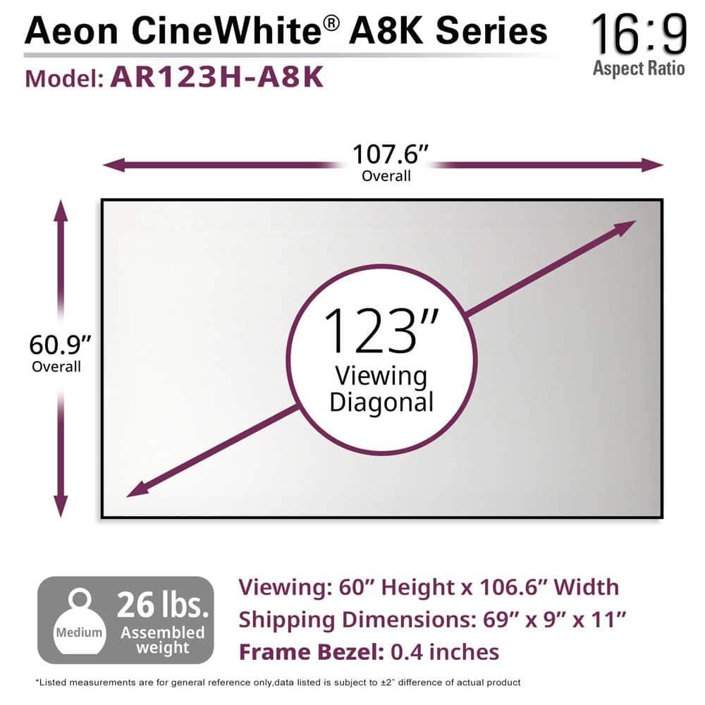 Elite AR123H-A8K Aeon 123 diag. (61.3x108.9) - 16:9 - CineWhite A8K - 1.1 Gain