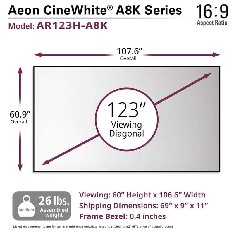 Elite AR123H-A8K Aeon 123 diag. (61.3x108.9) - 16:9 - CineWhite A8K - 1.1 Gain
