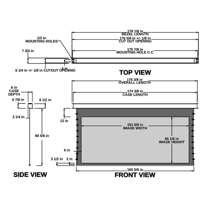Stewart Cascade G2 CASG2165CST13G4CLW-12-2-6 Electric - 165" (65.125x151.625) - Ultrawide [21:9] - 1.3 Gain - Dimension Drawing