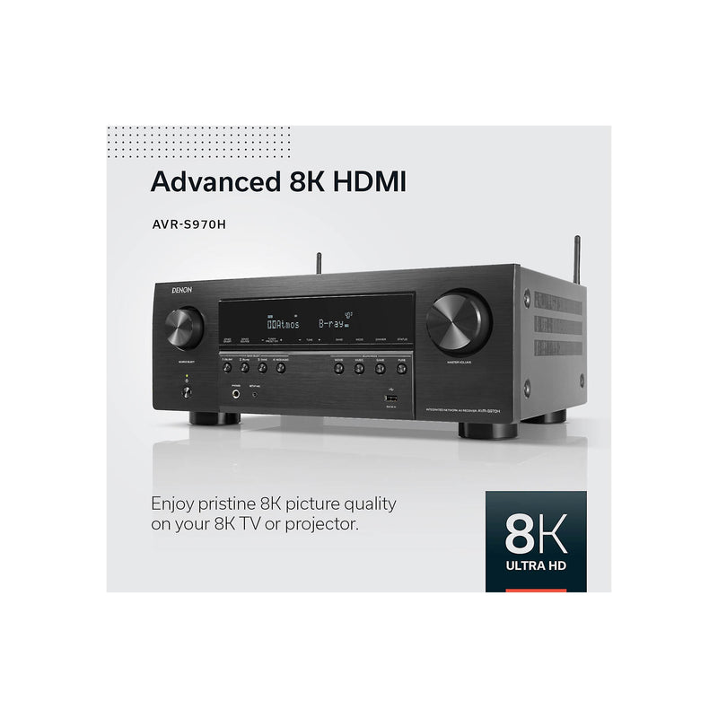 Denon AVR-S970H 7.2-channel home theater receiver with Dolby Atmos,  Bluetooth, Apple AirPlay 2, and Amazon Alexa compatibility - AVR-S970H