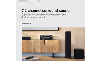 Denon AVR-S970H 7.2-channel home theater receiver with Dolby Atmos,  Bluetooth, Apple AirPlay 2, and Amazon Alexa compatibility - AVR-S970H