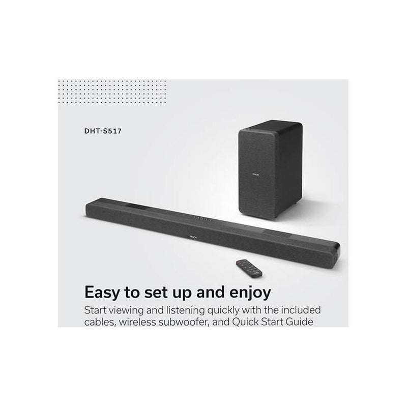 Denon DHT-S517 Powered 3.1.2 channel sound bar and wireless subwoofer system with built-in Bluetooth&reg and Dolby Atmos - DHTS517