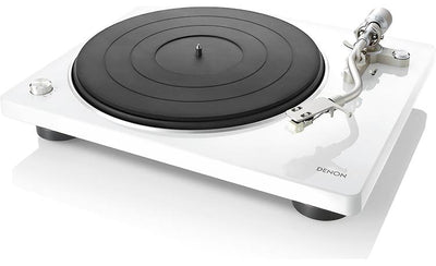 Denon DP-400 Semi-automatic belt-drive turntable with pre-mounted cartridge and built-in phono preamp (White) - DP400WTEM