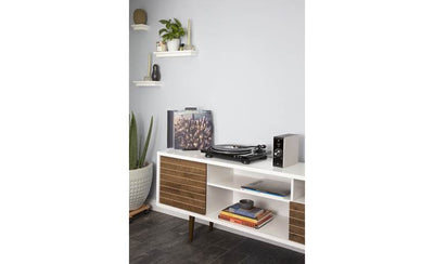 Denon DP-450USB Semi-automatic belt-drive turntable with pre-mounted cartridge, USB output and built-in phono preamp (Black) - DP450USBBKEM