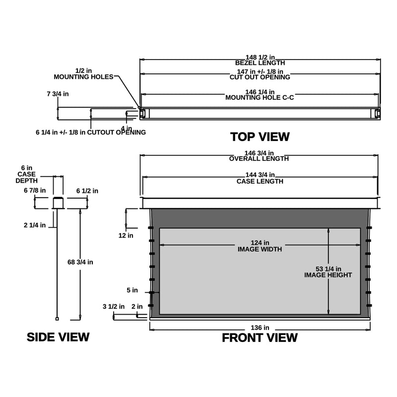 Stewart Cascade G2 CASG2135CFHG5CLW-12-2-5 Electric - 135" (53.25x124) - Ultrawide [21:9] - 1.1 Gain - Dimension Drawing