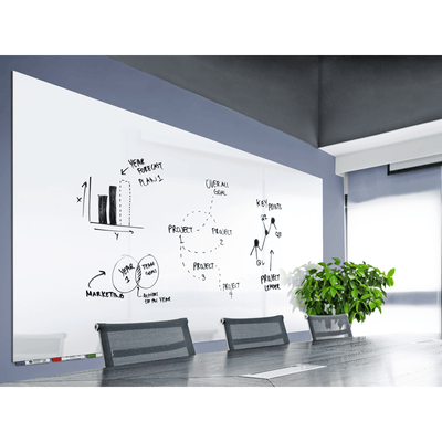 Ghent ARIASN44WH Aria 4'H x 4'W Low Profile 1/4" Glassboard White - 4 Markers and Eraser