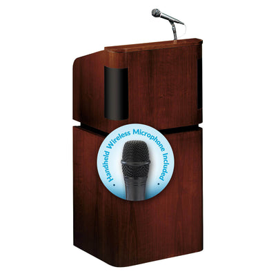 Tabletop & Base Combo Sound Lectern (Mahogany on Walnut) with wireless handheld mic