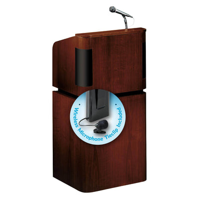 Tabletop & Base Combo Sound Lectern (Mahogany on Walnut) with Tie clip/ lavalier  wireless mic