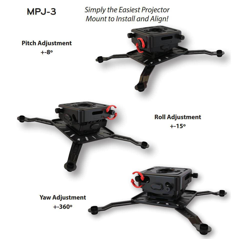 Mustang MPJ-3 Universal Projector Mount with Micro Adjustments - Black - Mustang-MPJ-3