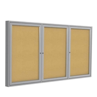 Ghent 96" x 48" 3-Door Satin Aluminum Frame Enclosed Tackboard - Natural Cork