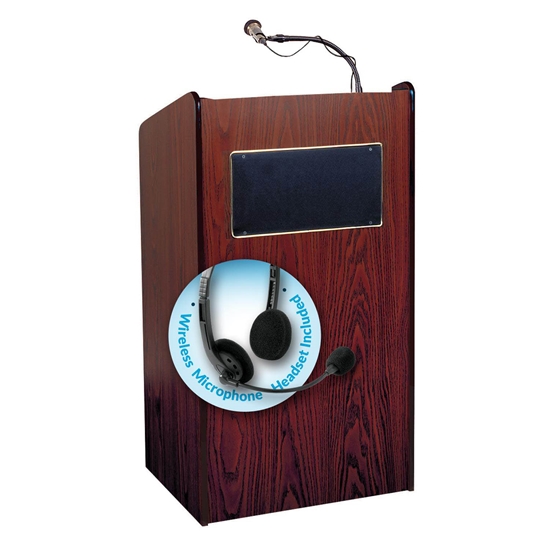 The Aristocrat Sound Lectern (Sound, Mahogany) with headset wireless mic - OKS-6010-MY/LWM-7