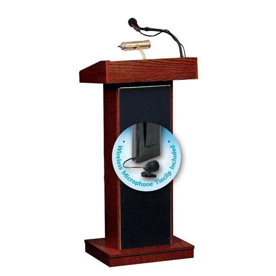 The Orator Lectern (Fixed-height, Mahogany) & Wireless Tie clip/ lavalier  Mic - OKS-800X-MY/LWM6