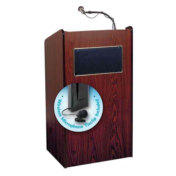 The Aristocrat Sound Lectern (Sound, Mahogany) with tie clip/ lavalier  wireless mic - OKS-6010-MY/LWM-6