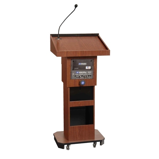 Amplivox S505A-MH Adjustable Height Executive Sound Column Full Floor Lectern with Mahogany Finish - Amplivox-S505A-MH