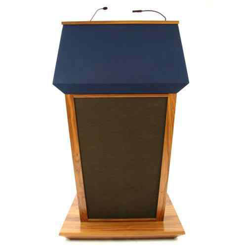 Amplivox SS3045-OK-RedFabric Patriot Plus Solid Hardwood Multimedia Lectern with Sound and Oak Finish/Red Fabric - Amplivox-SS3045-OK-RedFabric
