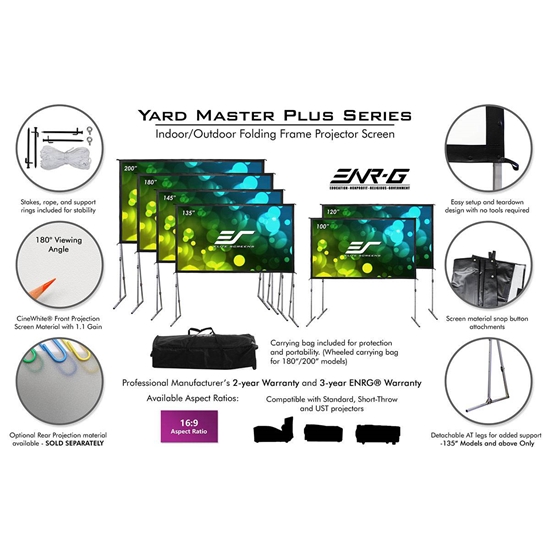 Elite Screens Yard Master Plus Series, 200-INCH, 16:9, 8K Ultra HD 3D Ready Indoor/Outdoor Portable  - Elite-OMS200H2PLUS