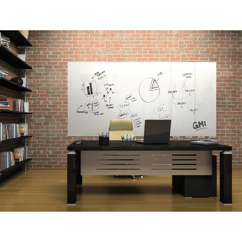 Ghent ARIASN45WH Aria 4'H x 5'W Low Profile 1/4" Glassboard - Horizontal White-4 Markers, Eraser - Ghent-ARIASN45WH