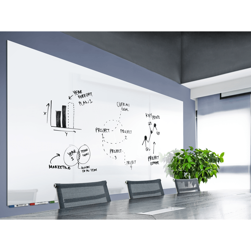 Ghent ARIASN54WH Aria 5'H x 4'W Low Profile 1/4" Glassboard - Vertical White - 4 Markers and Eraser - Ghent-ARIASN54WH