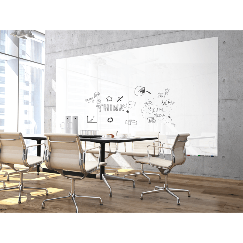 Ghent ARIASN54WH Aria 5'H x 4'W Low Profile 1/4" Glassboard - Vertical White - 4 Markers and Eraser - Ghent-ARIASN54WH