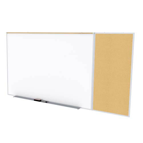 Ghent-SPC416C-K - 4'x16' Style C Combination - Porcelain Magnetic Whiteboard / Natural Cork Bull