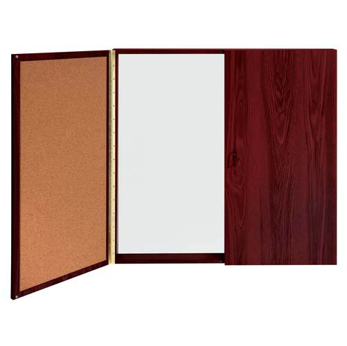 Conference Cabinet - Porcelain Magnetic Whiteboard w/Cork on Interior of Doors - Mahogany