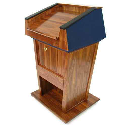 Amplivox SN3045-CH-BlueFabric Patriot Plus Solid Hardwood Multimedia Lectern with Cherry Finish/Blue Fabric