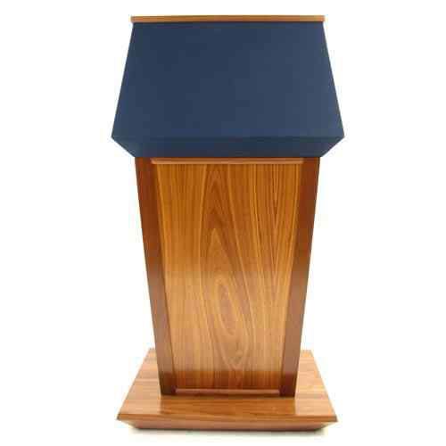 Amplivox SW3040-OK-BlueFabric Patriot Solid Hardwood Multimedia Lectern with Wireless Sound and Oak Finish/Blue Fabric